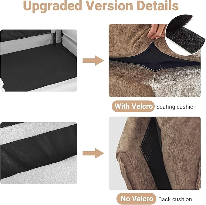 VINGLI Convertible Sectional Loveseat Sofa with Deep Seat &Movable 2-Layer Ottoman, Oversized L-shape Cloud Sofa with Chaise & Armrests, 2-Seat Sofa for Small Spaces & Apartment, Chenille, Light-Brown