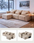 Karl home 110" Cloud Sectional Couches with Moveable Ottoman 3 Seat Boneless Modular Sofa Set L-Shape Convertible Couche with Chenille Upholstery for Living Room, Apartment, Studio, Khaki