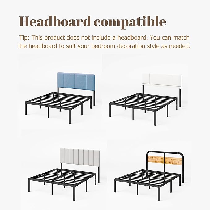 ZIYOO Twin Bed Frames with Heavy Duty Steel Slat, 14 Inches Platform Bed Frame, Non-Slip Design, No Box Spring Needed, Easy Assembly, Quiet Noise Free, Under Bed Storage Space, Black