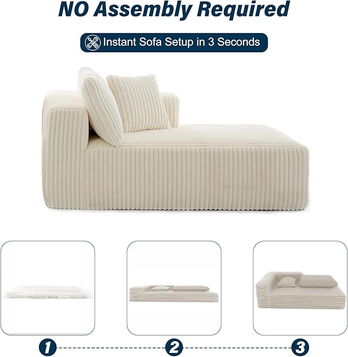 3 Seater L Shaped Sofa with Deep Seat, 101" Cloud Sectional Couch with Chaise, Cozy Modular Couches Sleeper, Oversized Corduroy Sofa for Living Room Bedroom Apartment, Beige