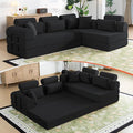 106" L-Shaped Boneless Sectional Couch, 2-Piece 70.87" Modules, Converts to 141.7" Extra-Long Straight Sofa, Corduroy Couch in a Box with Headrest & Back Pillows for Living Room,Black