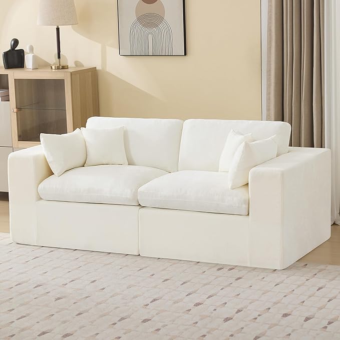 83''Cloud Boneless Sectional Couch, Modular Sectional Sofa Deep Seat, Upholstered Convertible Comfy Loveseat Chenille Memory Foam Sofa Couches for Living Room, Beige