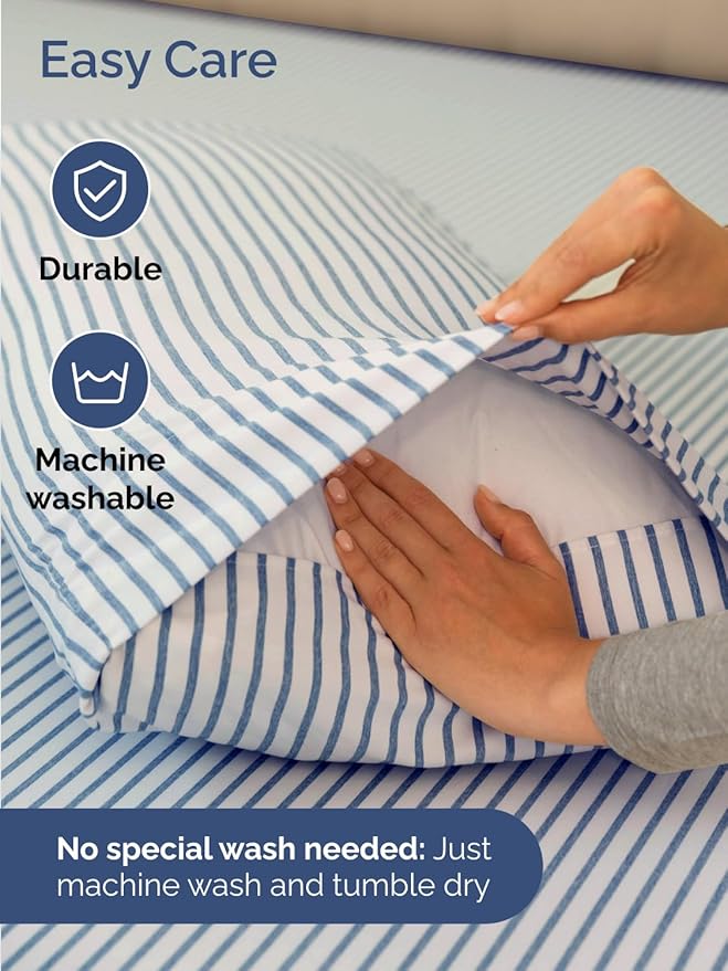 Extra Deep Twin Sheet Set - 4 Piece Breathable and Cooling Sheets - Hotel Luxury Bedding for Women, Men, Kids & Teens - Easy & Secure Fit - Soft and Wrinkle Free - Extra Deep Pockets - Blue Stripes
