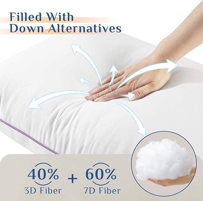JOLLYVOGUE Bed Pillows Standard/Full Size Set of 2, Washable Supportive Bed Pillows with Super Soft Down Alternative Fill, Luxury Fluffy Hotel Quality for Side, Back, and Stomach Sleepers
