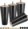 FoDau770 Black Rubber Wood Furniture Legs 5 Inches, Straight Tapered Wood Feet Mid Century Sofa Legs Set of 4, 5/16" UNC Furniture Feet Replacement Parts for Cabinet Couch Dresser Chair Ottoman Table