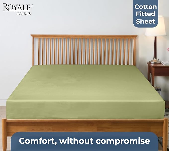 Royale Linens 100% Organic Cotton Fitted Sheet - Percale Weave - Super Soft Deep Pocket Bottom Sheets - Sage Green Elastic Sheet Full Size - Full Fitted Sheets Only - (54"x75"+15", Sage Green)