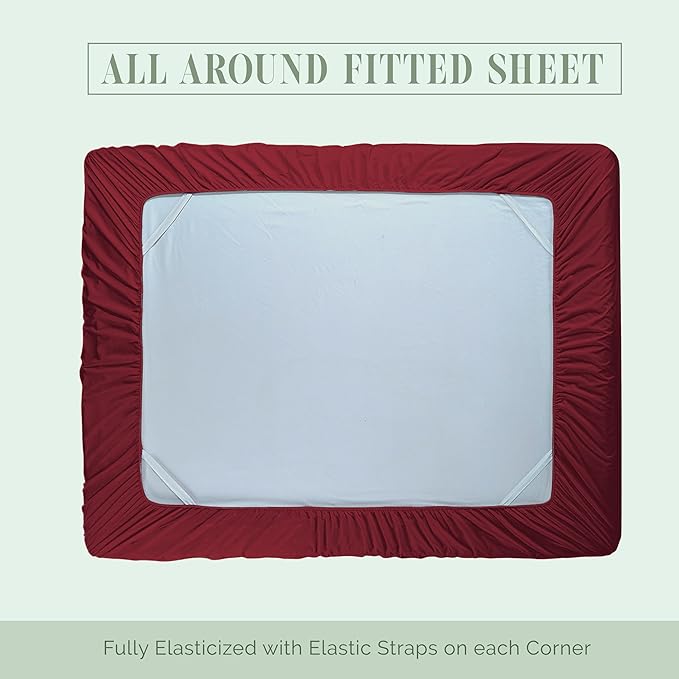 Elegant Comfort 1500 Premium Hotel Quality 18-24 Inches Deep - Extra Deep Pocket Single Fitted Sheet for High Mattress, Luxury and Softest, Smart Pocket - Wrinkle Free, Twin/Twin XL, Burgundy