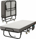 Folding Bed with Mattress for Adults, 75" x 31"Portable Cot-Size Rollaway Bed, Metal Frame Foldable Guest Bed with Memory Foam Mattress,Deluxe Single Beds with Side Storage Pocke