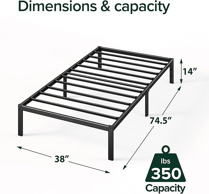 Zinus 14 Inch Elias Metal Platform Bed Frame, Steel Support, No Box Spring Needed, Easy Assembly, Twin