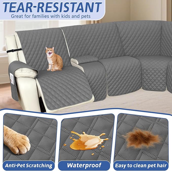 Arfntevss Recliner Sectional Couch Covers 1OO% Waterproof L Shape Sofa Cover for Reclining L Shaped Sectional Slipcover Dog Washable Corner Non Slip Middle Console Protector (1 Console, Dark Gray)