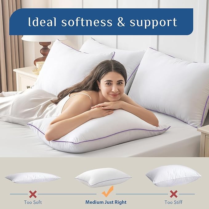 JOLLYVOGUE Pillows King Size Set of 1, Washable Supportive Single Bed Pillow with Super Soft Down Alternative Fill, Luxury Fluffy Hotel Quality for Side, Back, and Stomach Sleepers