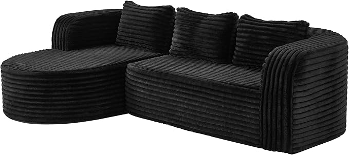 Hobestluk 96" Cloud Sectional Couch Modern Boneless Couch 3 Seater with Oversized Chaise L Shaped Modular Sofa Couches for Living Room Apartment No Assembly Required (Stripe Black,Left Facing Chaise)