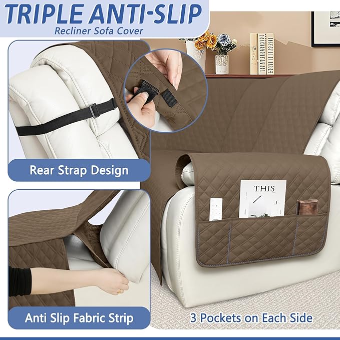 Arfntevss Recliner Sectional Couch Covers 1OO% Waterproof L Shape Sofa Cover for Reclining L Shaped Sectional Slipcover Dog Washable Corner Non Slip Protector (5 Seater with 2 Console, Light Brown)