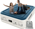 VOSSER Queen Air Mattress with Built-in Pump,18'' Raised Blow Up Mattress, Leak-Proof Air Bed with Storage Bag, Flocked Top Inflatable Mattress for Home, Camping & Guests，800lbs