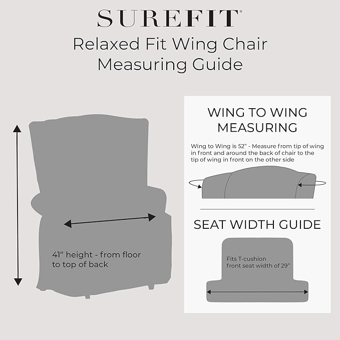 SURE FIT Soft Suede T-Cushion Wing Chair One Piece Slipcover, Relaxed Fit, Polyester, Machine Washable, Chocolate Color