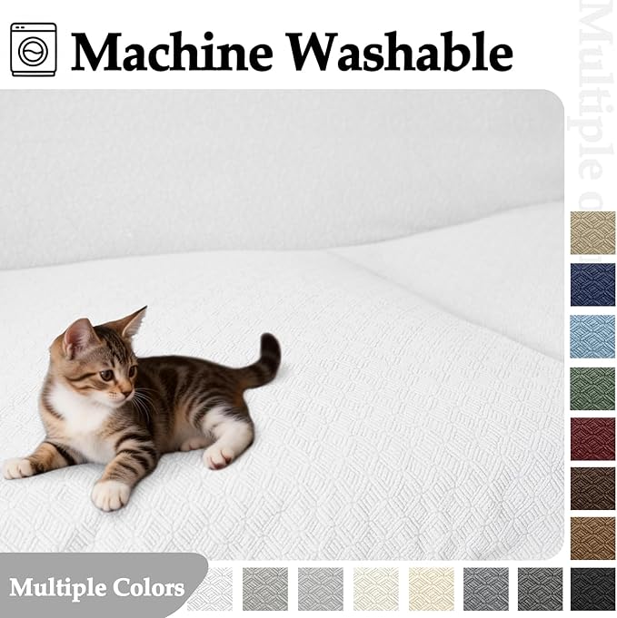 Waterproof Reclining Sectional Couch Covers Washable L Shaped Couch Cover for Sectionals Recliner Sofa Covers Stretch Corner Recliner Slipcovers for Dogs (5 Seater 2 Console Cover, White)