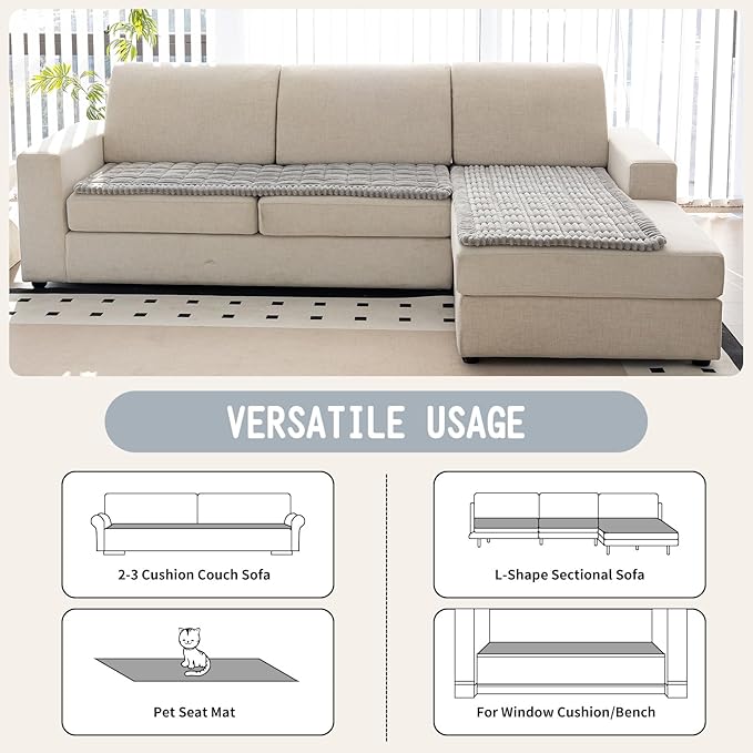 Sofa Couch Cover, Sofa Covers for Dogs Washable, Non-Slip Striped Sofa Slipcovers for Sectional Sofa, Sofa Cover Furniture Protector for L Shaped(Light Grey, 27.6"x 27.6")
