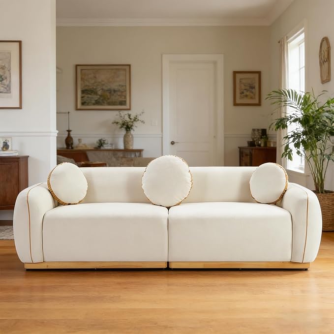 90.94'' Modern Sofa- 3 Seater Sofa, Comfy Sofa Couch with Extra Deep Seats, Upholstered Boucle Couch for Living Room Apartment Lounge (White)
