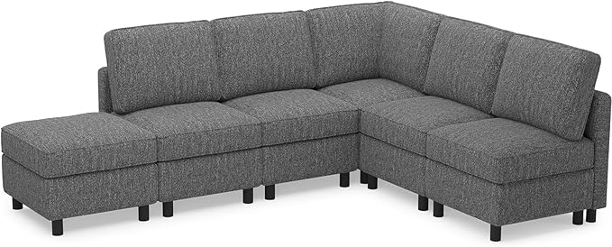 Belffin 107.1" 6 Seats L Shaped Couch Modular Sectional Sofa Seat Couch with Storage Comfy Washable Sectional Couches for Living Room Sofas with Chaise,Grey