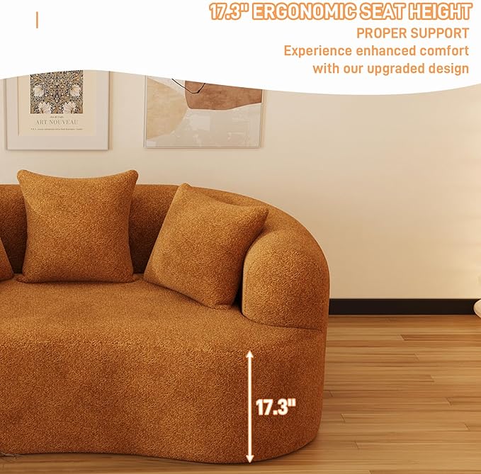 69" Curved Loveseat Sofa for Living Room, Modern Chenille Love Seat Cloud Couch, Luxury Plush Extra Deep Oversized Sofa for Small Spaces, Bedroom, Apartment‌, No Assembly Required, Orange