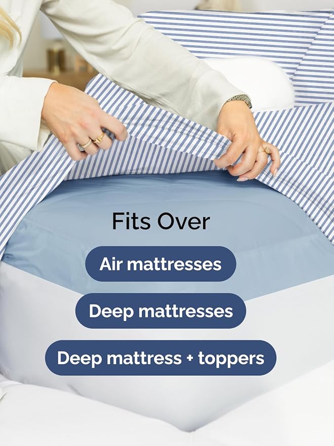 Extra Deep Twin Sheet Set - 4 Piece Breathable and Cooling Sheets - Hotel Luxury Bedding for Women, Men, Kids & Teens - Easy & Secure Fit - Soft and Wrinkle Free - Extra Deep Pockets - Blue Stripes