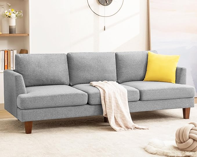 Mid Century Modern Couches for Living Room, 89" Comfy Grey Couch Sofa with 3-Seater Deep Seats, Upholstered Sofas for Living Room, Office Apartment, Bedroom