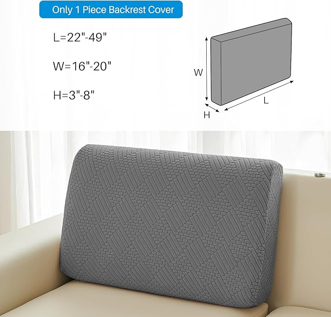 Deep Dream Backrest Cushion Covers, Sectional Couch Back Cushion Covers for Sectional Sofa, Stretch Sofa Covers for Both Left/Right Couch (1 Piece Backrest Covers, Dark Grey)