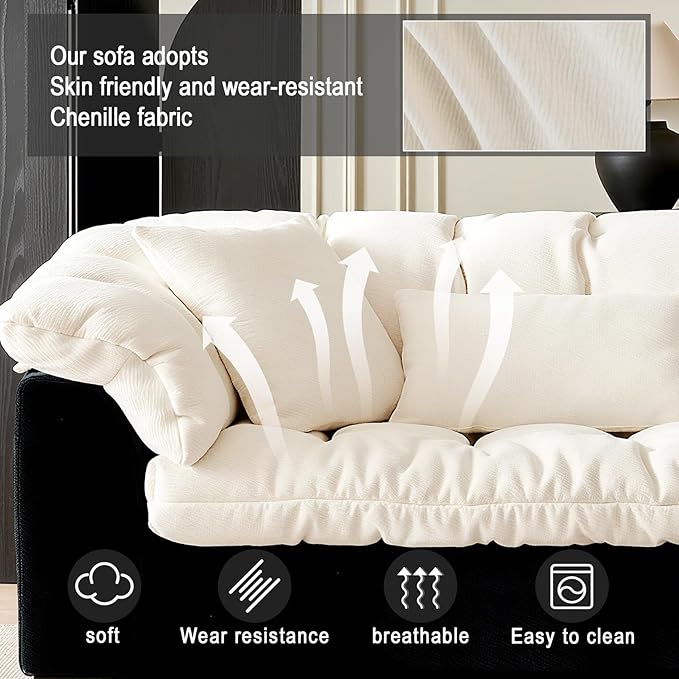 Cat Scratch Fabric Sofa Living Room 2026 new Straight Row Black and White Color Blocked French Lazy Snow and Wind Neil Cloud Fabric Sofa | Cat scratch fabric