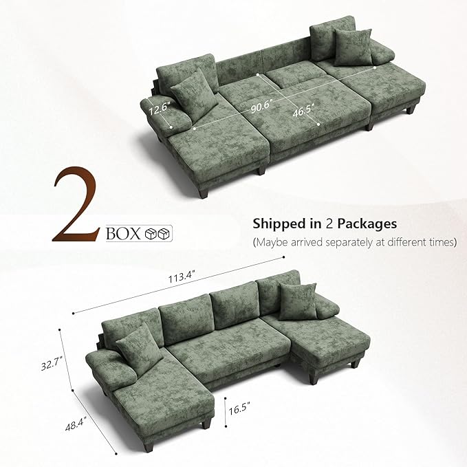 Txtin's Sleeper Sofa with Pull Out Couch Bed | 112 Inch Couches for Living Room | U-Shaped Convertible Sofa Bed | Chenille Green