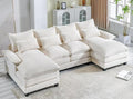 110.2" Modular U Shaped Cloud Couch, Modern 4-Seat Chenille Upholstery Sectional Sofa with Double Chaise & Double Layer Cushions, Deep Seat Comfy Couch for Living Room, Bedroom, Apartment, Beige