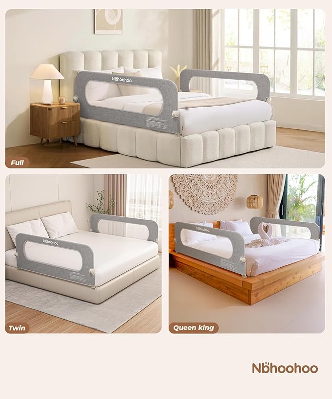 Bed Rail for Toddlers – 71" Swing Down Bed Guard with Double Crossbar Stability, Gap-Free Anti-Pinch Design for Queen & King Size Beds, Quick No-Tool Install (Gray, 71in)