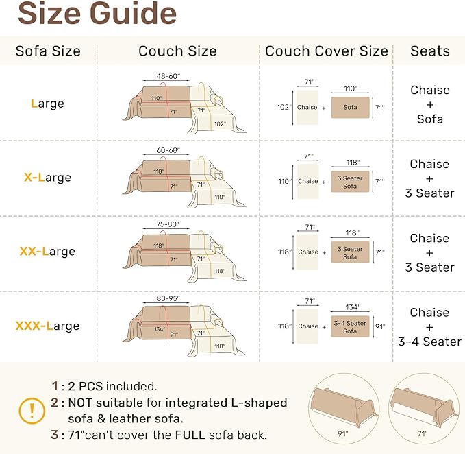 Sectional Couch Covers, 2 Pieces Washable L Shaped Couch Covers Sofa Blanket for Dogs Pet Friendly Sectional Sofa Slipcovers Furniture Covers,71"x 102"+ 71"x 110",(Large,Dusty Blue)