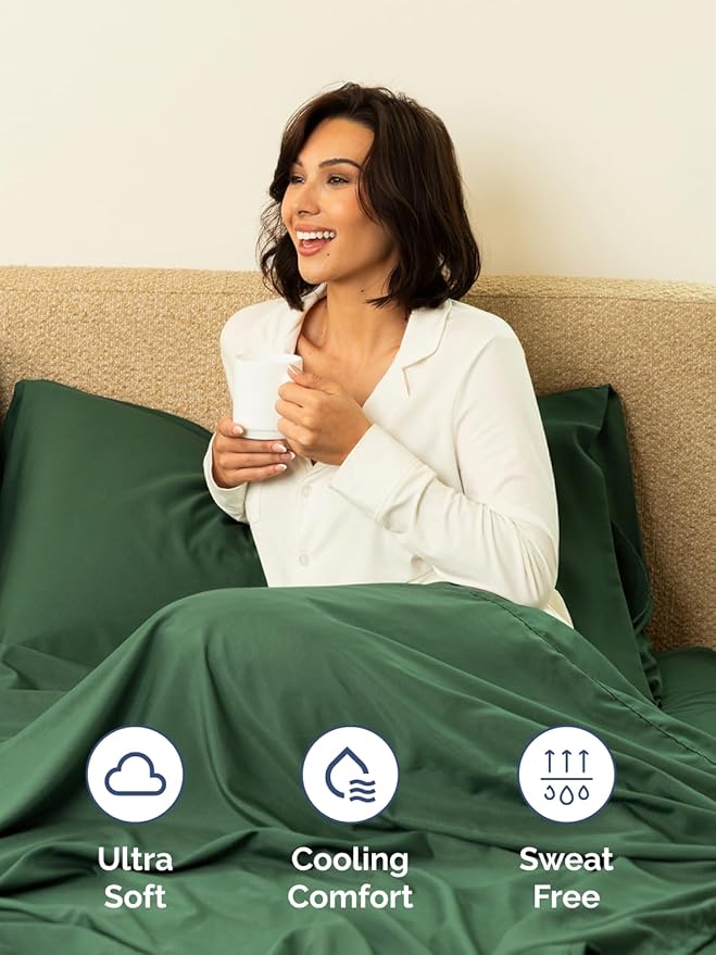 Extra Deep Split King Sheet Set - 7 Piece Breathable and Cooling Sheets - Hotel Luxury Bedding for Women, Men, Kids & Teens - Easy Secure Fit - Soft & Wrinkle Free - Extra Deep Pockets - Emerald Green