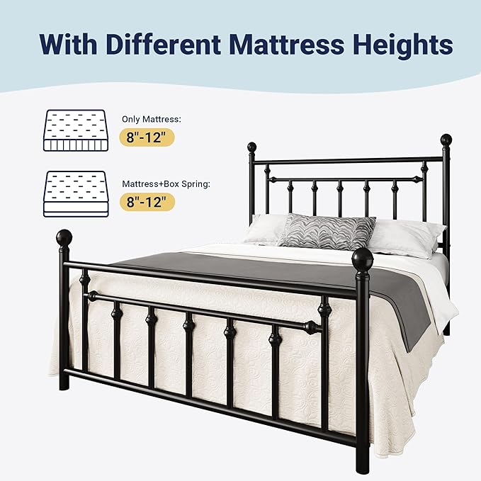 Allewie 14 Inch Queen Size Metal Platform Bed Frame with Victorian Vintage Headboard and Footboard/Mattress Foundation/Under Bed Storage/No Box Spring Needed/Easy Assembly/Noise Free/Black