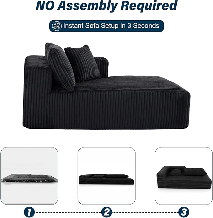 3 Seater L Shaped Sofa with Deep Seat, 101" Cloud Sectional Couch with Chaise, Cozy Modular Couches Sleeper, Oversized Corduroy Sofa for Living Room Bedroom Apartment, Black