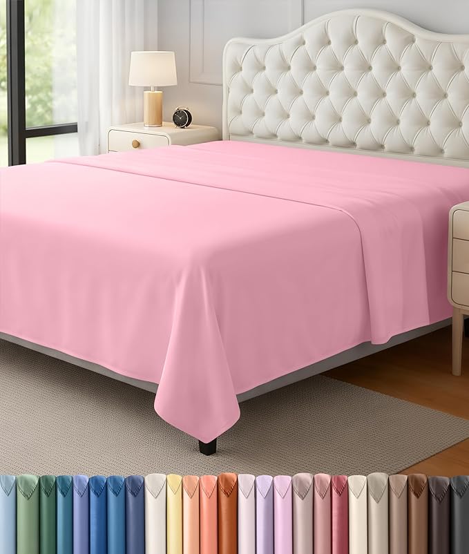 Utopia Bedding Flat Sheet - 1 Pack (Queen, Pink) - Soft Brushed Microfiber Fabric - Shrinkage & Fade Resistant Top Sheet - Easy Care Bed Sheet