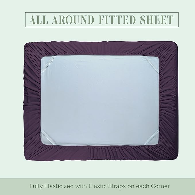 Elegant Comfort 1500 Premium Hotel Quality 18-24 Inches Deep - Extra Deep Pocket Single Fitted Sheet for High Mattress, Luxury and Softest, Smart Pocket - Wrinkle Free, Queen, Purple