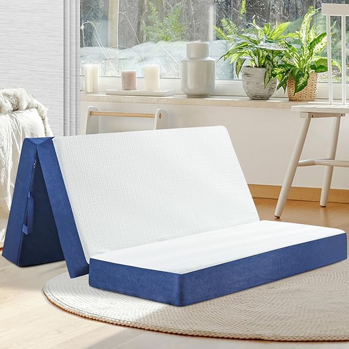 CYMULA Folding Mattress Queen Size, Memory Foam 6 inch Tri Portable Trifold Mattress Futon Topper Queen with Breathable & Washable Cover, Murphy Bed Guest Bed,58"x75"x6"