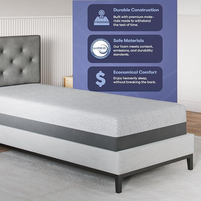 Celestial Sleep 10 Inch Twin XL Mattress, Made in The USA, CertiPUR-US®, Oeko-Tex®, and Fiberglass-Free™ Certified Cooling Bed, Gel Memory Foam Mattress in a Box - Medium