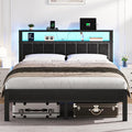 OLEVS Queen Size Bed Frame with LED Lights & Charging Station, Modern Platform Bed with 2-Tier Storage Headboard, No Box Spring Needed, Noise Free