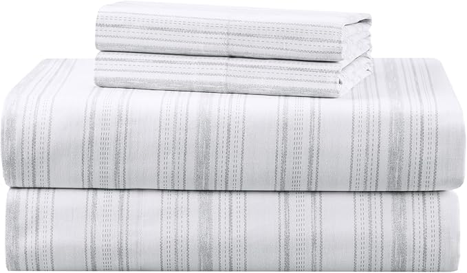 Comfort Spaces 100% Cotton Sheets Cal King, Breathable, Naturally Cool Cotton Sheets, Cotton Bed Sheets with 14" Elastic Pocket Fits up to 16" Mattress, All Seasons Sheet Set, Good Vibes Grey 4 Piece