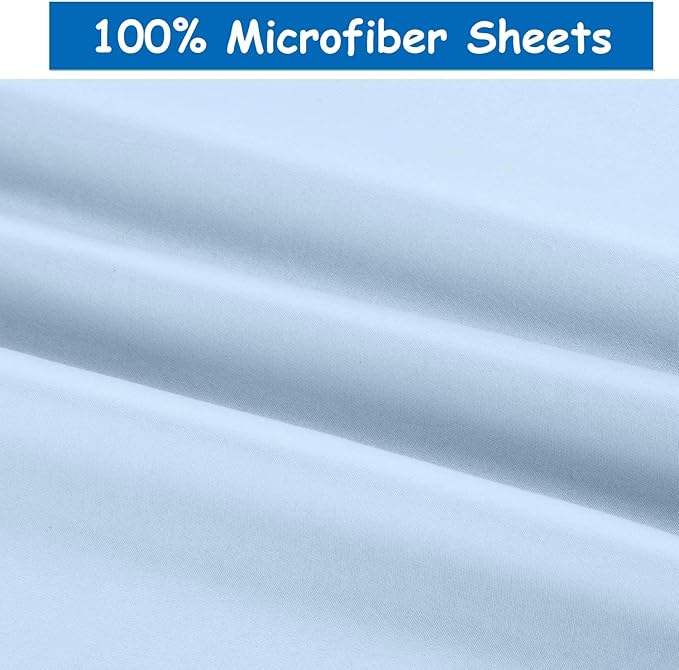 Ready To Rest Queen Waterbed Sheets, 4 Piece Attached Sheet Set, Fits 18 Inch Deep Mattress, Brushed Microfiber, Ultra Soft and Lightweight (Light Blue)