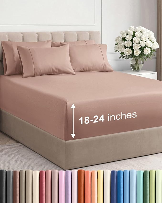 Extra Deep Cal King Sheet Set - 6 Piece Breathable and Cooling Sheets - Hotel Luxury Bedding for Women, Men, Kids & Teens - Easy Secure Fit - Soft, Wrinkle Free and Comfy - Extra Deep Pockets - Mauve