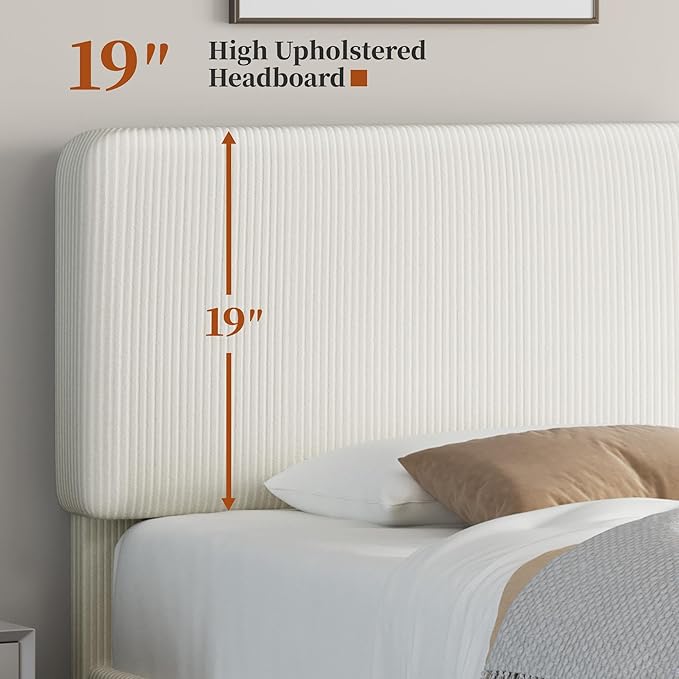 Yaheetech Twin Bed Frames with Adjustable Headboard, Chenille Fabric Upholstered Headboard/Platform Bed, Twin Size Bed Frame No Box Spring Needed/Mattress Foundation/Wood Slats Support/Easy Assembly