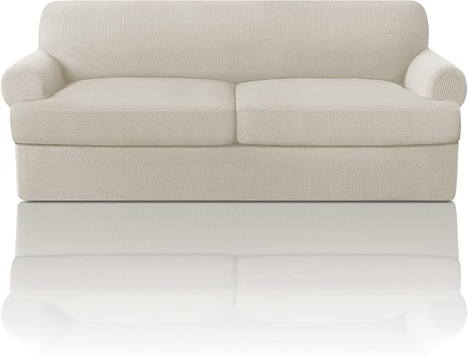 PrinceDeco T Cushion Sofa Slipcover 3 Pieces Sofa Covers for T Cushion Couch Soft Couch Cover Sofa Slip Covers (70"-88") Furniture Covers with 2 Individual T Shape Seat Cover, Island Fossi