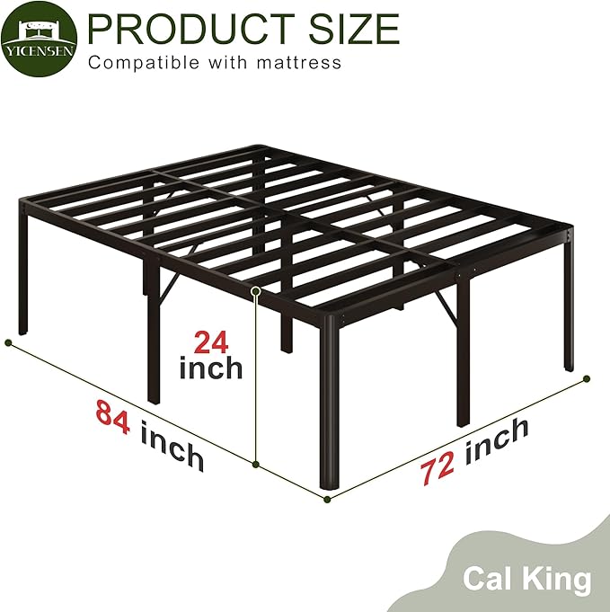 Yicensen 24 Inch High California King Bed Frames with Rounded Corner Legs, Heavy Duty Cal King Metal Platform Bed Frame No Box Spring Needed, Easy Assembly, Noise Free, Black
