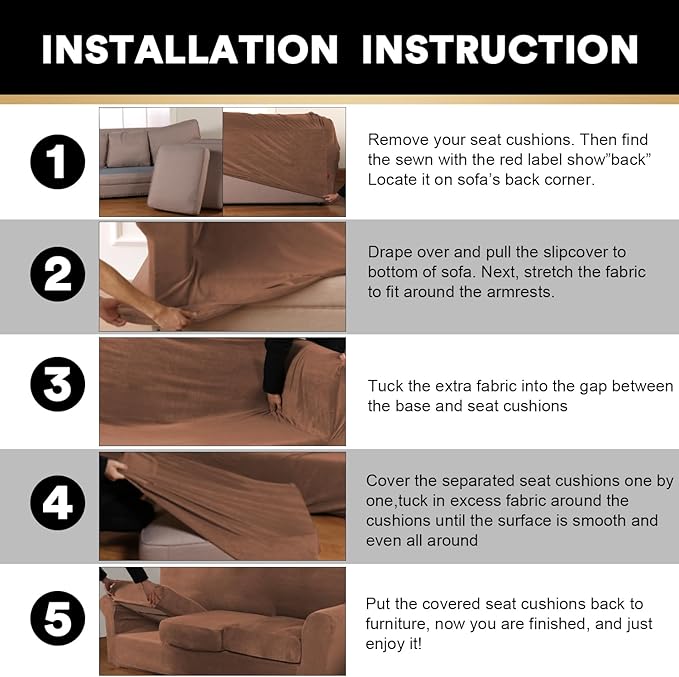 PrinceDeco Velvet Couch Cover Loveseat Covers for 2 Cushion Couch 3 Piece Sofa Covers for Dogs Washable Loveseat Covers Width Up to 72 Inch No Slip Stretch Sofa Slipcover(Medium, Caramel)