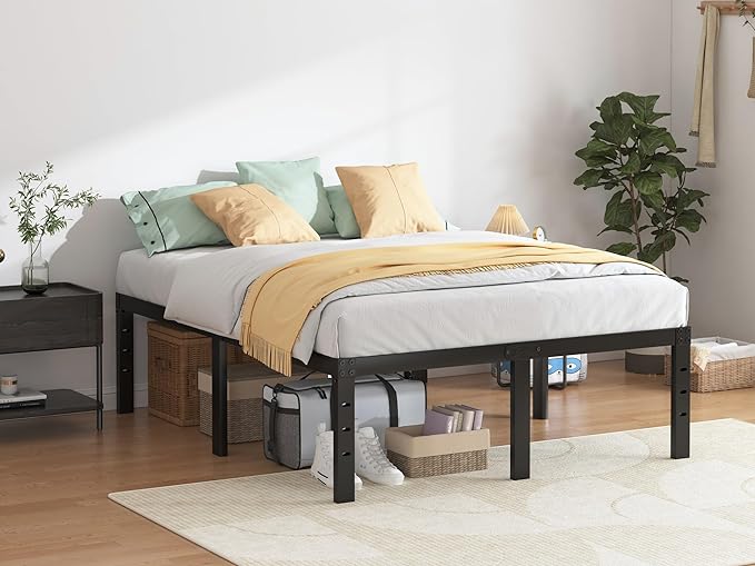 QEROMY Queen Bed Frame - 18 in Sturdy Platform Bed Frame Queen Size, Heavy Duty Metal Bed Frame No Box Spring Needed, Quick & Easy Assembly, No Noise, Black