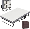 MELLCOM Large 75" x 46"Folding Bed with Mattress,Foldable Rollaway Bed with Mattress for Adults, 5 Inch Memory Foam Mattress,Portable Beds with Metal Frame&Side Pocket