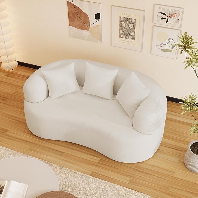 69" Curved Loveseat Sofa for Living Room, Modern Chenille Love Seat Cloud Couch, Luxury Plush Extra Deep Oversized Sofa for Small Spaces, Bedroom, Apartment‌, No Assembly Required, Cream White